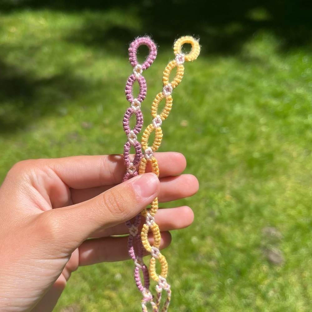 Handmade matching pack woven Daisy chain friendship bracelets purple yellow